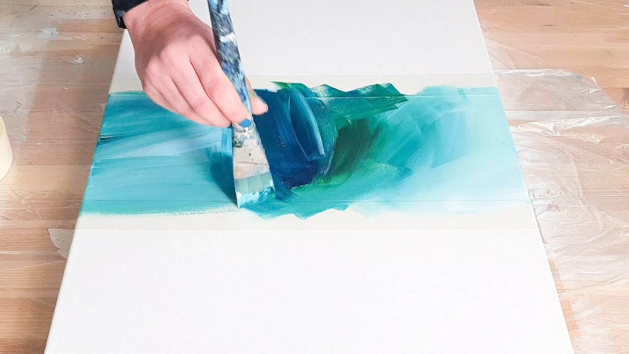 DIFFERENT!! Abstract Acrylic Painting Easy - Negative Space Triangle & Swirl - How to paint beginner