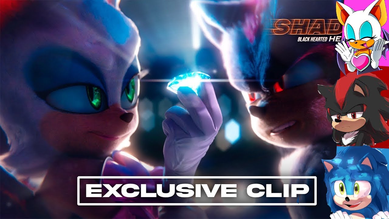 MovieSonic, MovieShadow and Rouge the bat reacts to shadow black hearted hero.