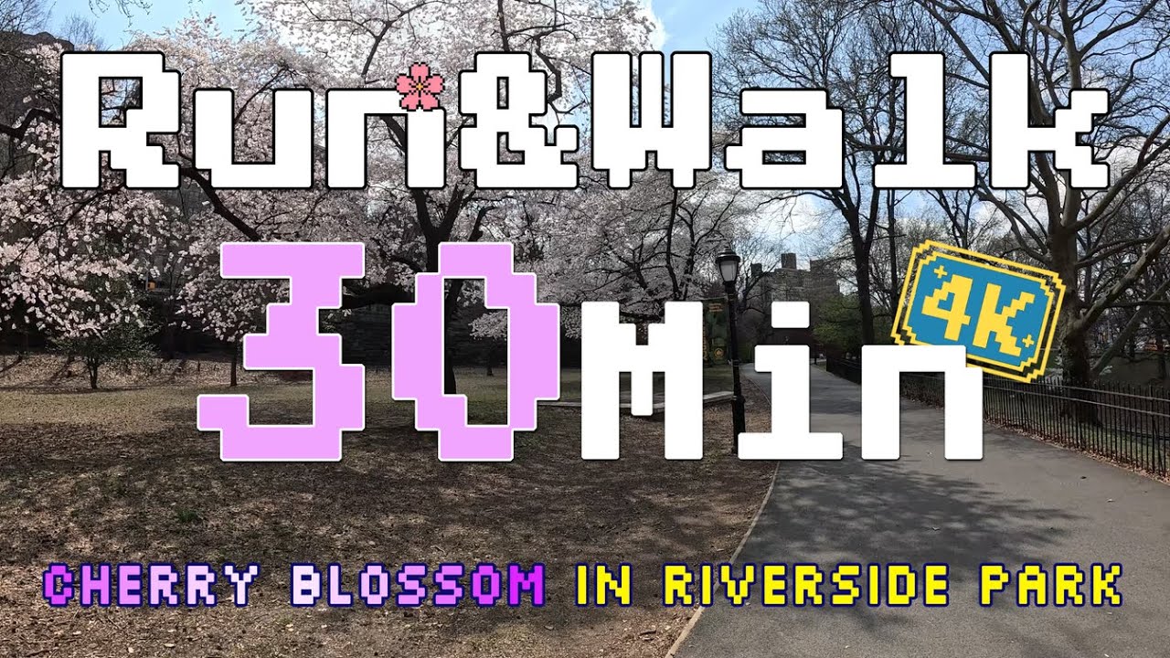 30 Min Cherry Blossom Run & Walk in Riverside Park | ASMR  Running, Treadmill, Retro Vibes (4K)