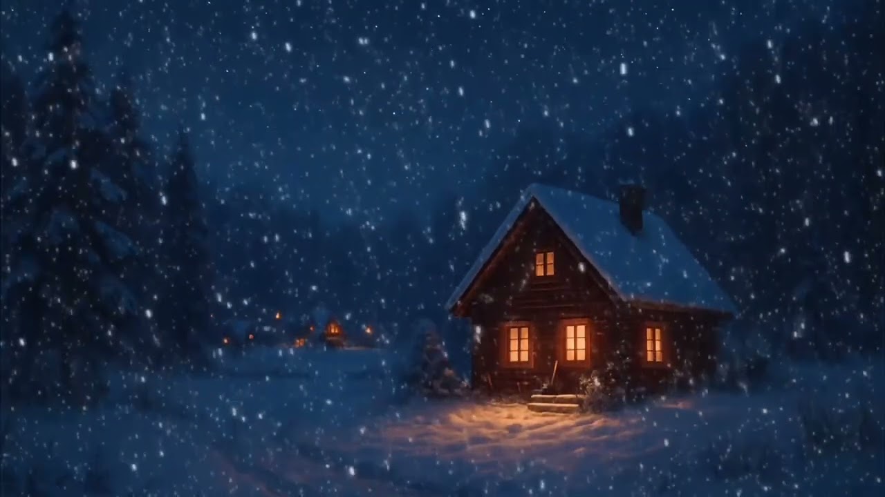 A Quiet Snowy Night at the Cabin 🔥❄️#relax cozynights #snow #cozynights #explore #subscribe #fyp