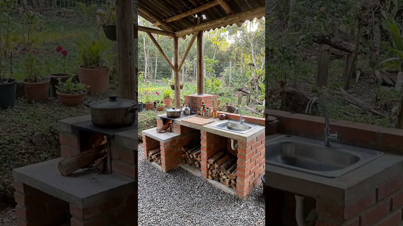 We turned concrete into this outdoor brick kitchen #transformation #diy #construction