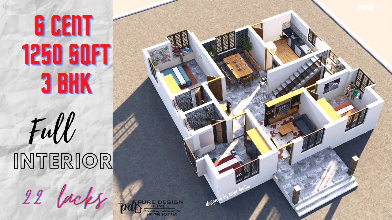 KERALA HOUSE PLAN /22 ലക്ഷത്തിനു 6  സെന്റിൽ 1250 SQFT വീട്/FULL INTERIOR VIEW /ANJU KADJU