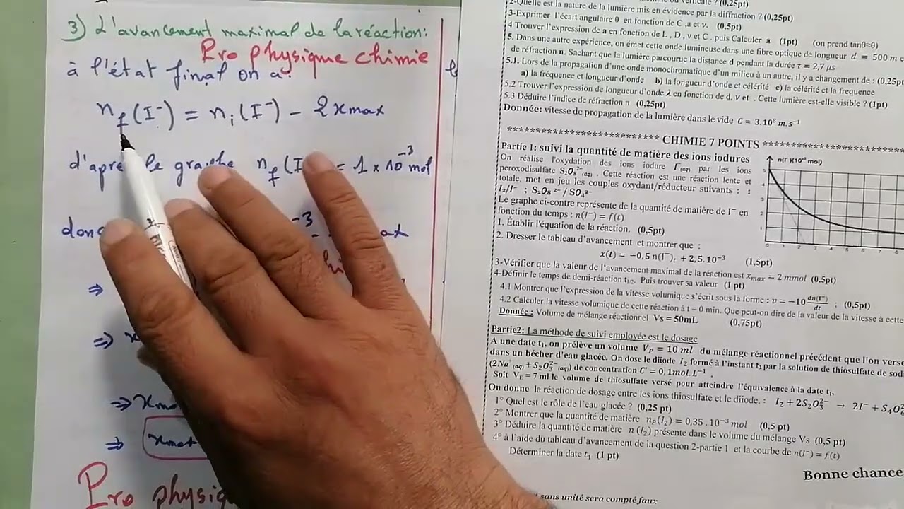 trés important controle1 S1 (corrigé d'un exercice  :suivi d'une transformation chimique)2bac PC SM