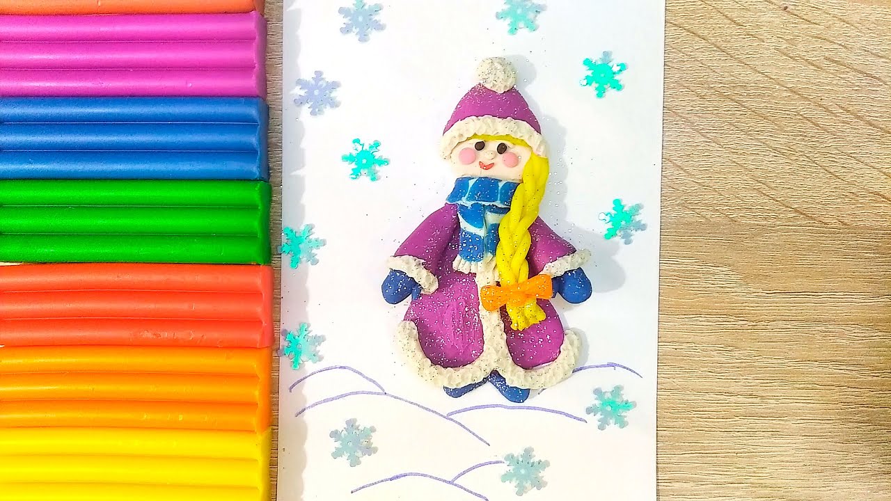 Делаем снегурочку из пластилина 🎄❄️