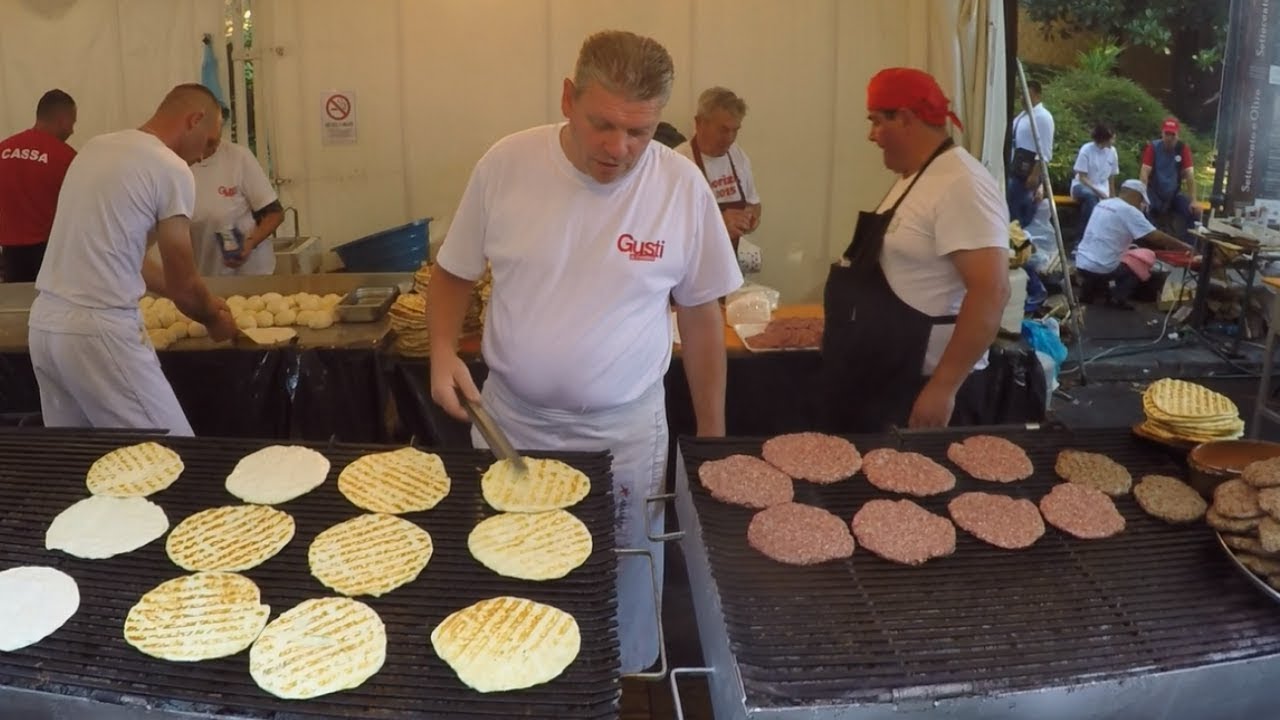 Serbia Street Food. Preparing 'Pljeskavica' and 'Sarma'