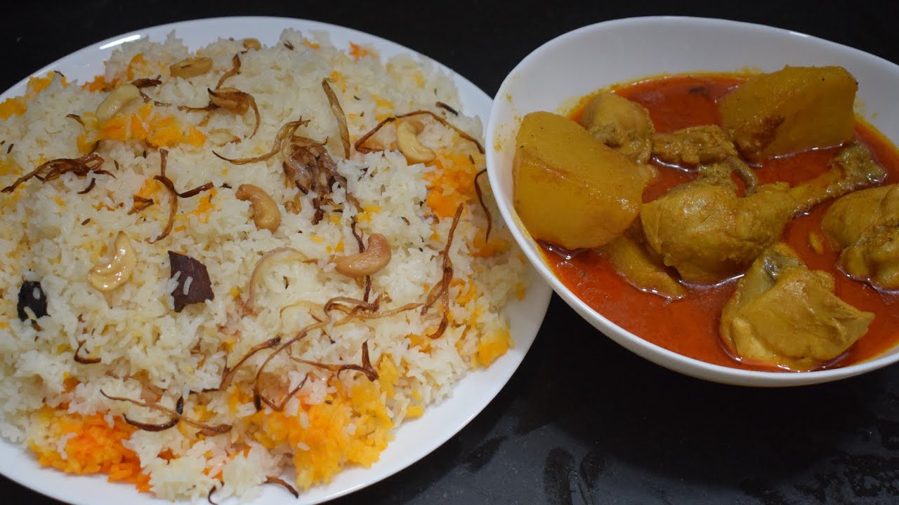 Kolkata Style Eid Special Chicken Korma & Khushka Pulao Recipe | Chicken Aloo korma & khushka Pulao