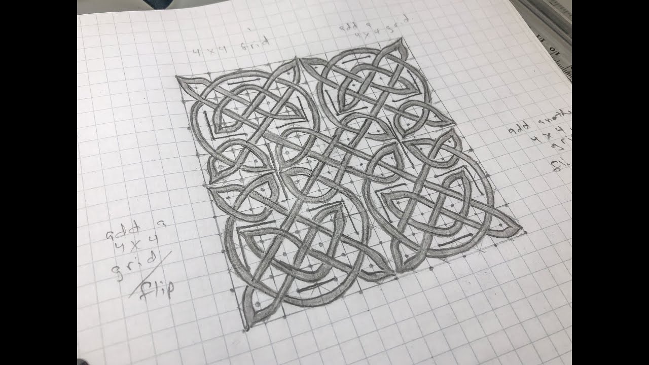 How to create a grid pattern with a knot found on an Irish Cross