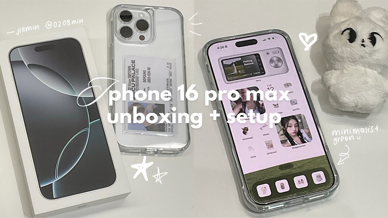 iphone 16 pro max 🫧 unboxing + what’s in my phone, aesthetic setup