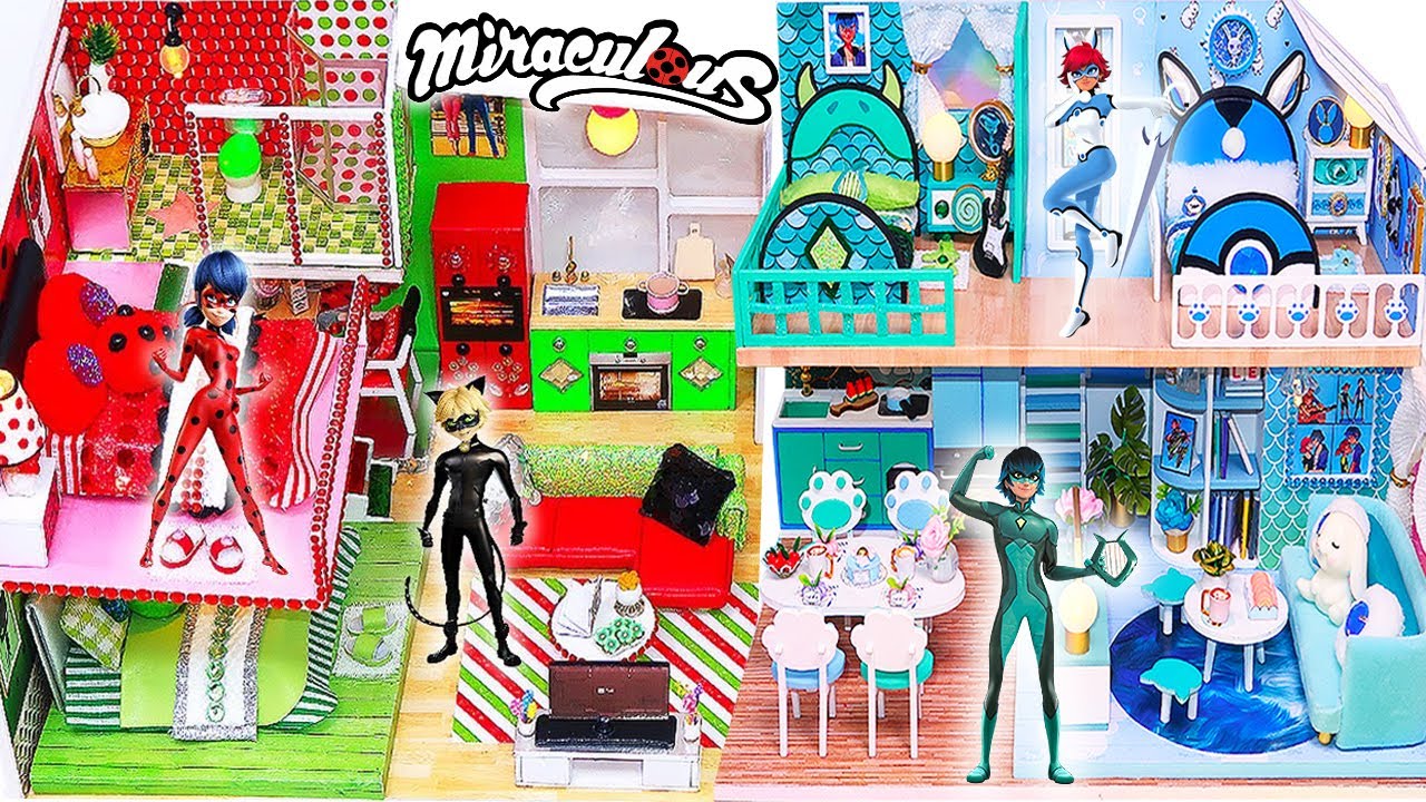 DIY MINIATURE Bunnyx, Ladybug, Viperion and Cat Noir Apartment (Bedrooms, Kitchen, Living Room)