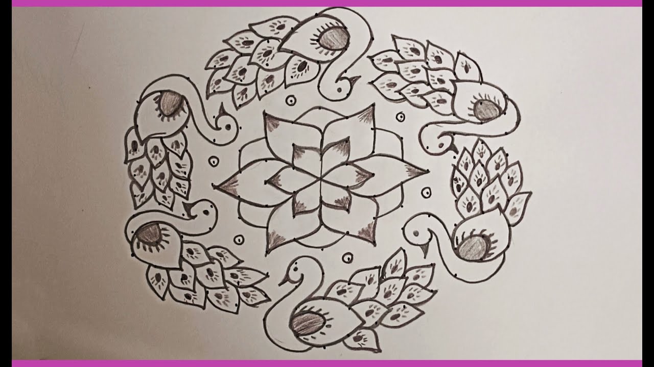 peacock rangoli kolam designs/ new year special/ sankranthi  muggulu/ pulli vacha kolam/ muggulu