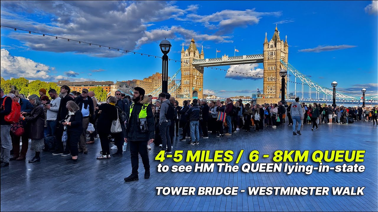 People queueing for more than 12 hours to see HM The Queen lying-in-state (ca 5 miles = 8 km queue)