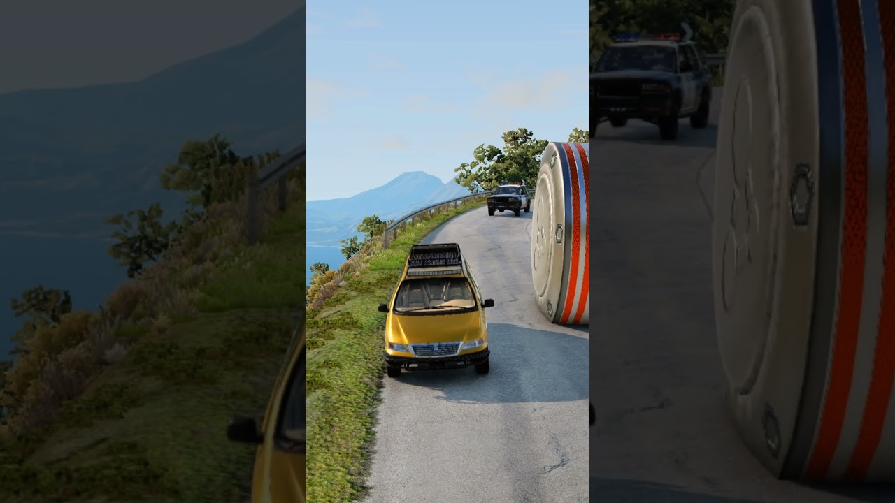 Super Cars & School Bus vs Giant Pit Bollards Crash #3 - BeamNG.Drive