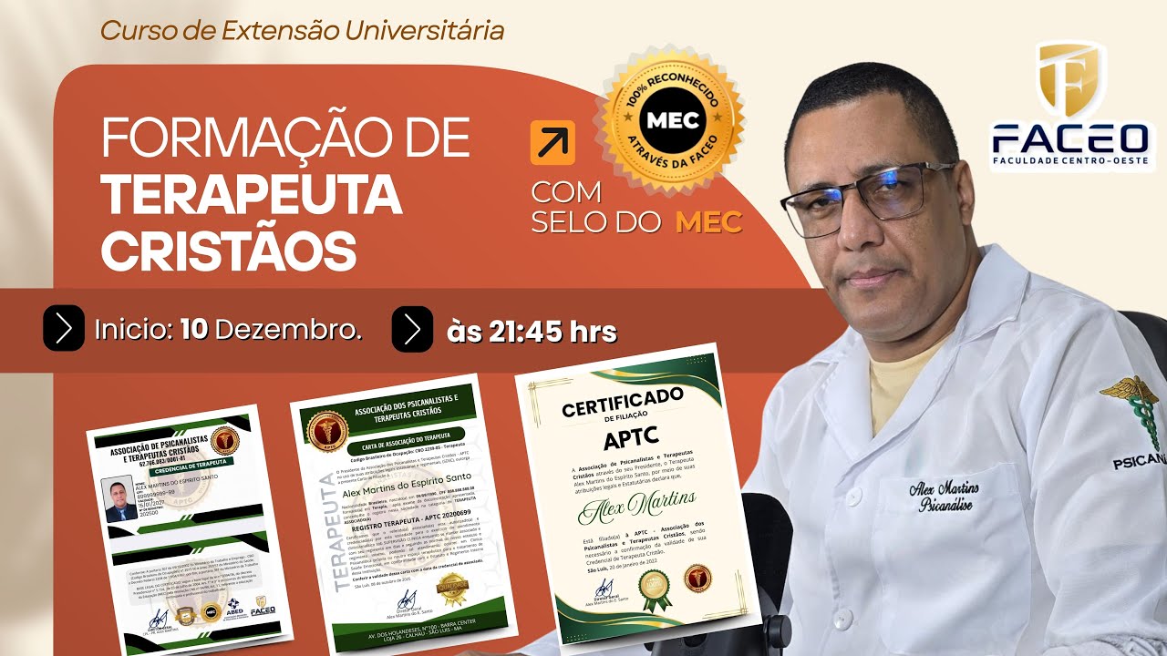 FORMAÇÃO EM TERAPEUTA CRISTÃO COM O SELO DO MEC