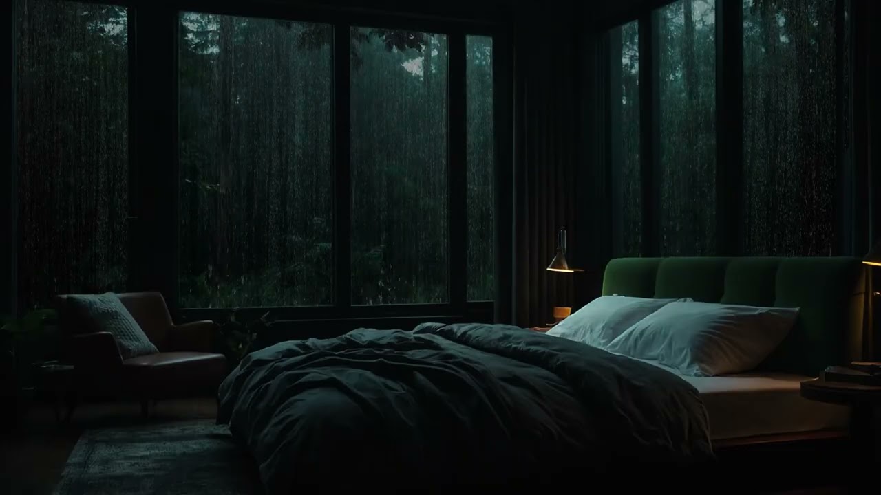 Stormy Night Outside the Window | Cozy Bedroom Rain Ambience