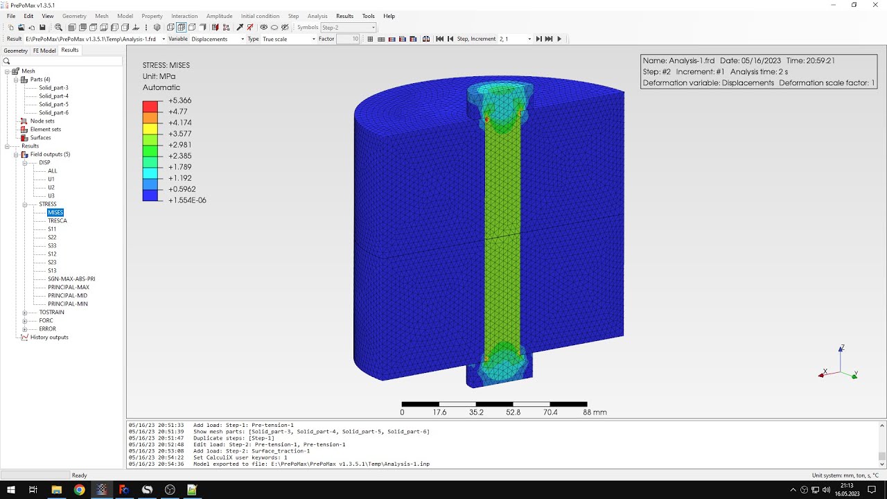 PrePoMax (CalculiX FEA) - Tutorial 34 - Bolted joint with preload