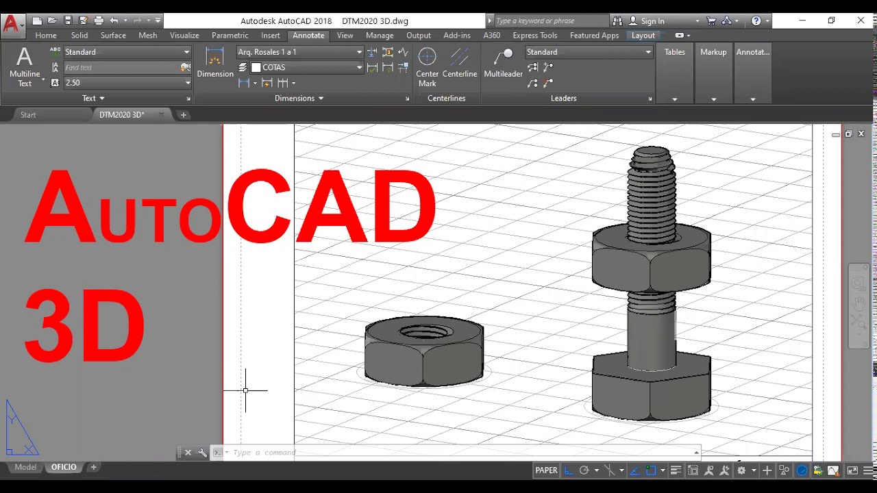 TUERCA Y TORNILLO EN 3D
