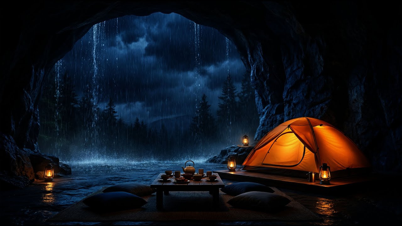 HEAVY RAIN SOUNDS CAVE AMBIENCE FOR SLEEPING FAST, DEEP RELAX, AND CALM MEDITATION #02
