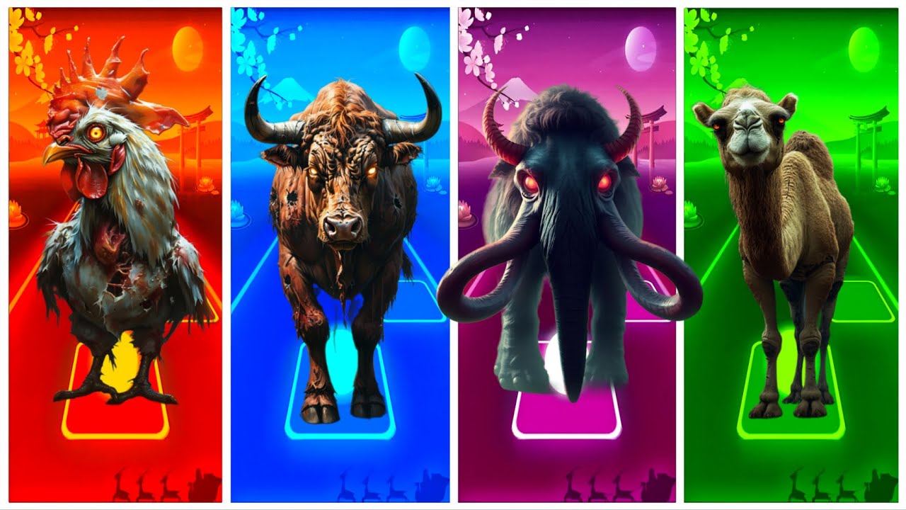 Zombie Rooster🐓🆚Zombie Bull🐂🆚Zombie Mammoth🦣🆚Camel🐫🆚🔴Tiles Hop EDM Rush #coffindance #tileshop