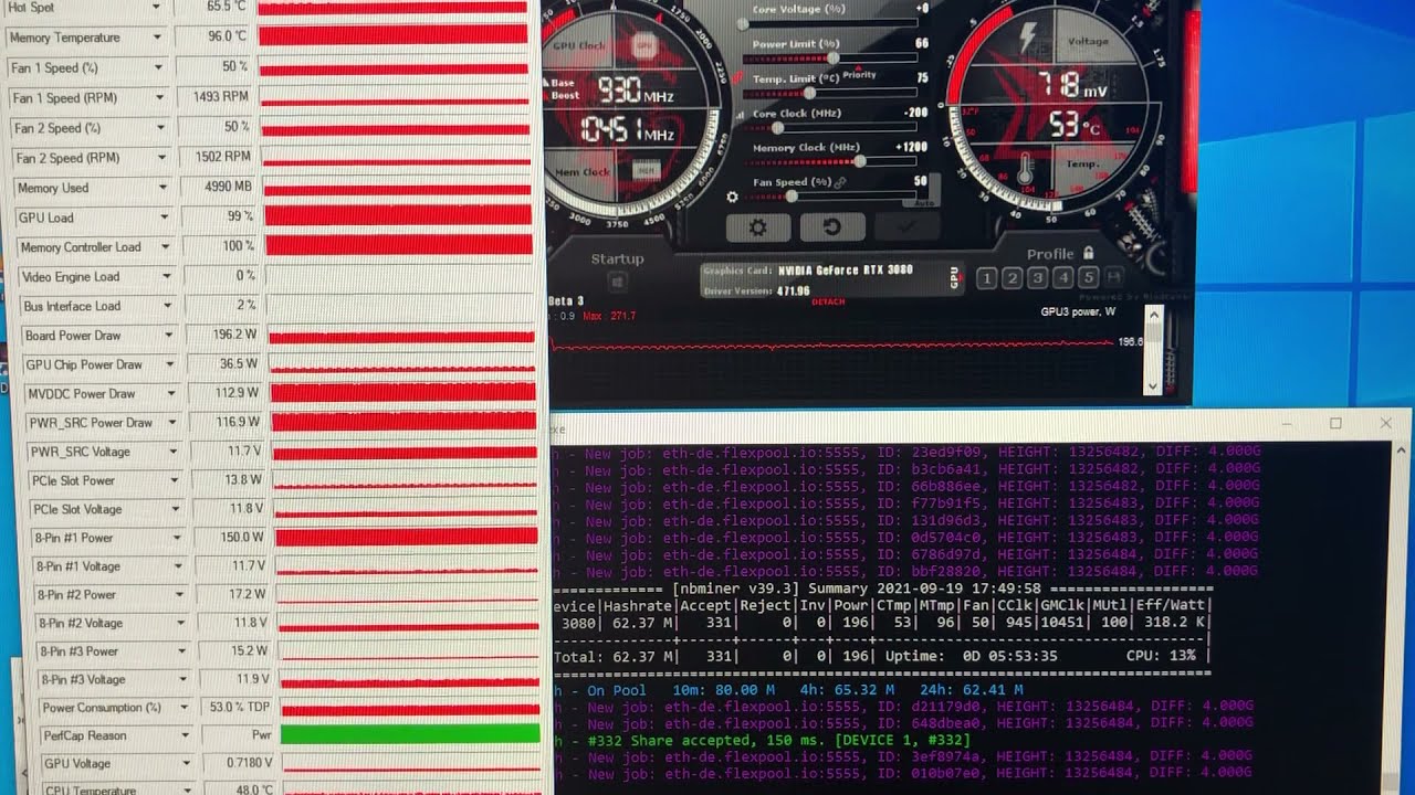 Ethereum(Ethash)Hashrate with MSI Gaming GeForce RTX 3080 LHR 10GB - using NBMiner V39.3 -lhr-mode 1