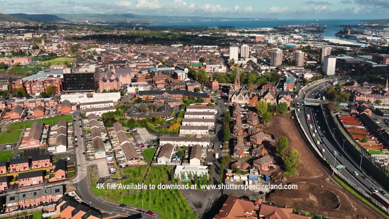 Aerial Video of Belfast City Skyline Cityscape in Northern Ireland 6 4K