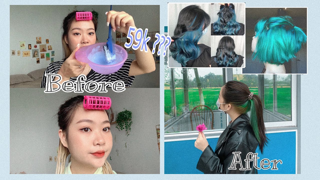 Tẩy nhuộm tóc tại nhà | Nhuộm tóc Hidden màu xanh tiên cá 🧜🏻‍♀️ chỉ với 59k ? | Ngọc Búnn