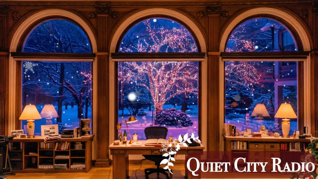 Cozy Winter Study ❄️ Snowy Night Home Office Ambience | 作業用BGM - Quiet City Radio