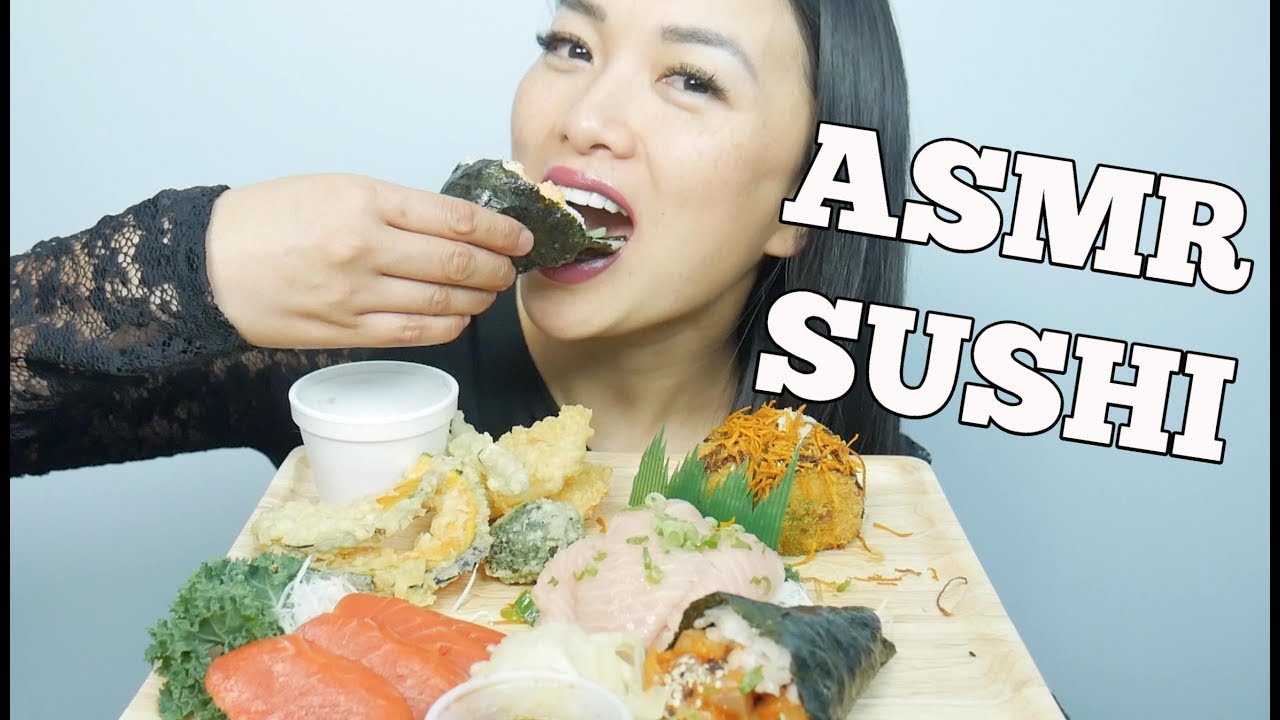 ASMR SUSHI CONE + SASHIMI + VEGGIE TEMPURA (EATING SOUNDS) | SAS-ASMR