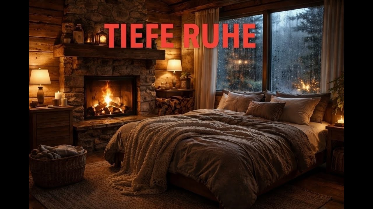 Tiefe Ruhe am Kamin 🌙 Sanfter Regen & Entspannungsmusik (3 Stunden)