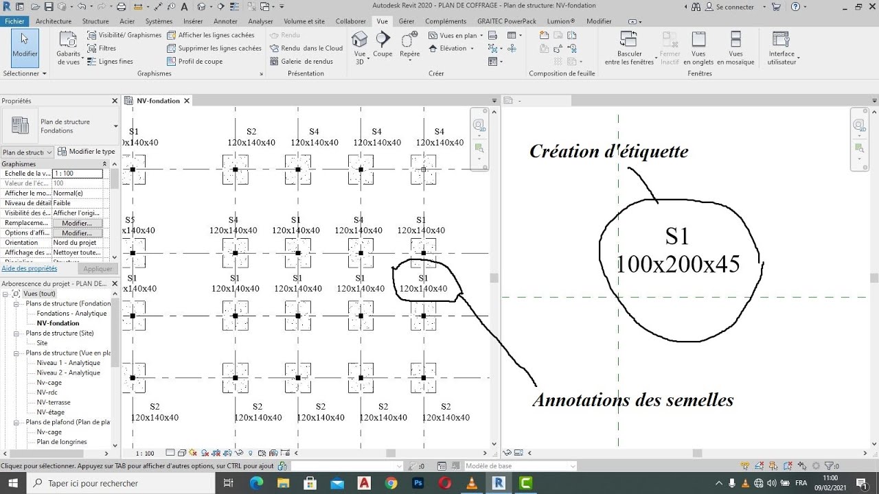 TUTO 7 Plan de coffrage revit / Création d'une étiquette  et annotations des semelles