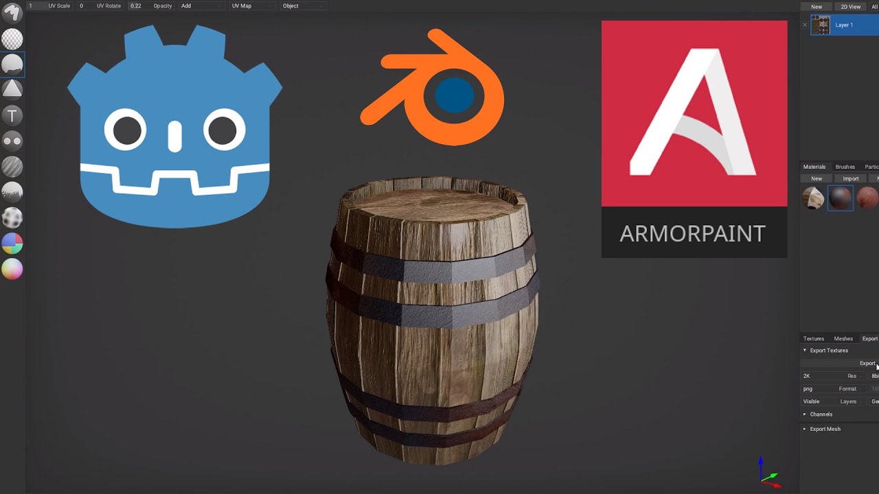 #5 RPG с нуля на Godot Engine. Armor Paint 0.6 - текстурирование ящика и бочки.