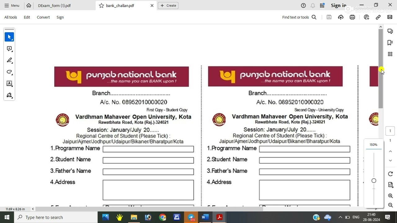 How to fill the examination form after vmou Kota mercy form is approved.