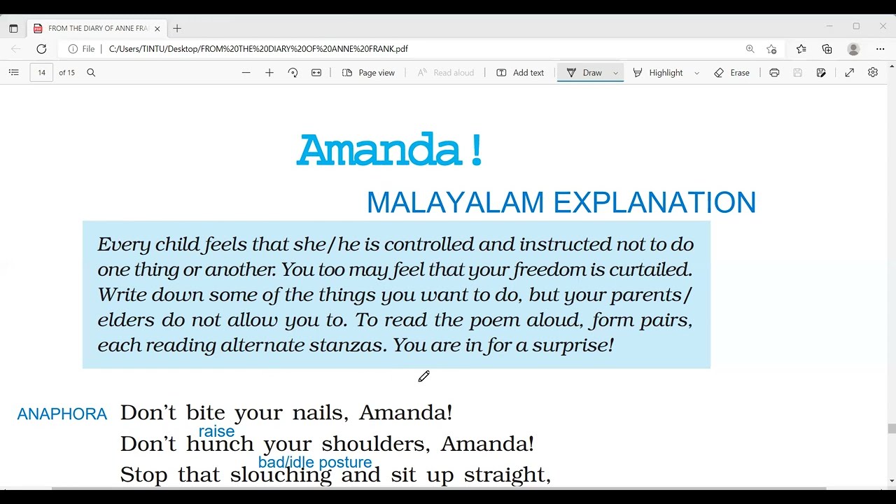 AMANDA/MALAYALAM EXPLANATION/NCERT CLASS 10 ENGLISH POEM