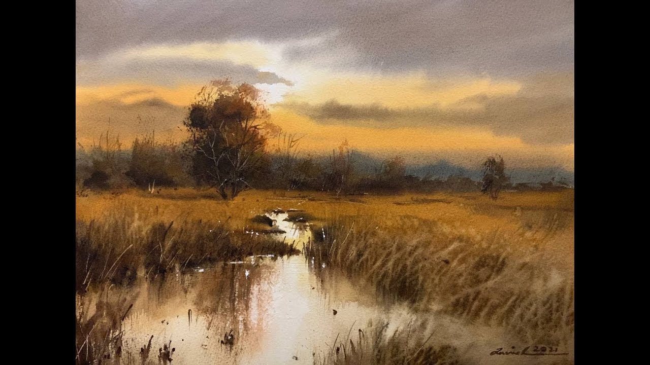 How to paint landscape in watercolor painting demo by javid tabatabaei
