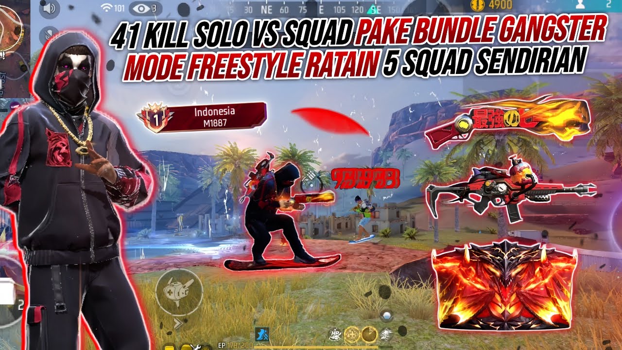 41 KILL SOLO VS SQUAD PAKE BUNDLE GANGSTER !!! BAR-BAR NO REM MODE FREESTYLE RATAIN 5 SQUAD 🔥🔥🔥