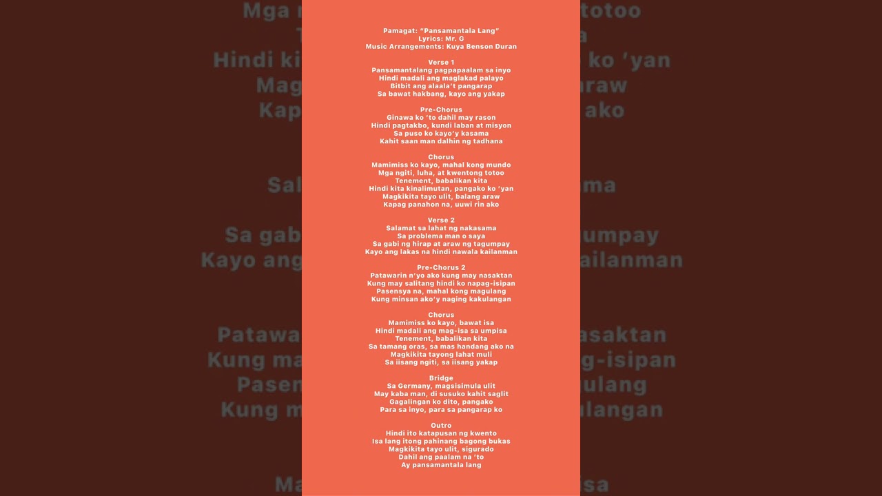 TITLE: PANSAMANTALA LANG BY: MR. G (MAKIKIPAG SAPALARAN SA GERMANY)