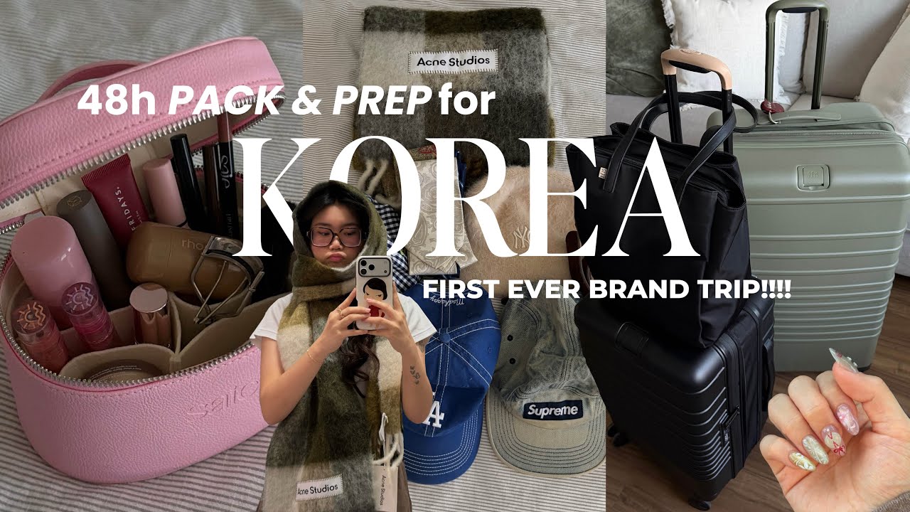 PACK + PREP WITH ME FOR KOREA 🇰🇷 my first ever brand trip! (organized packing, ootds, nails, reset)
