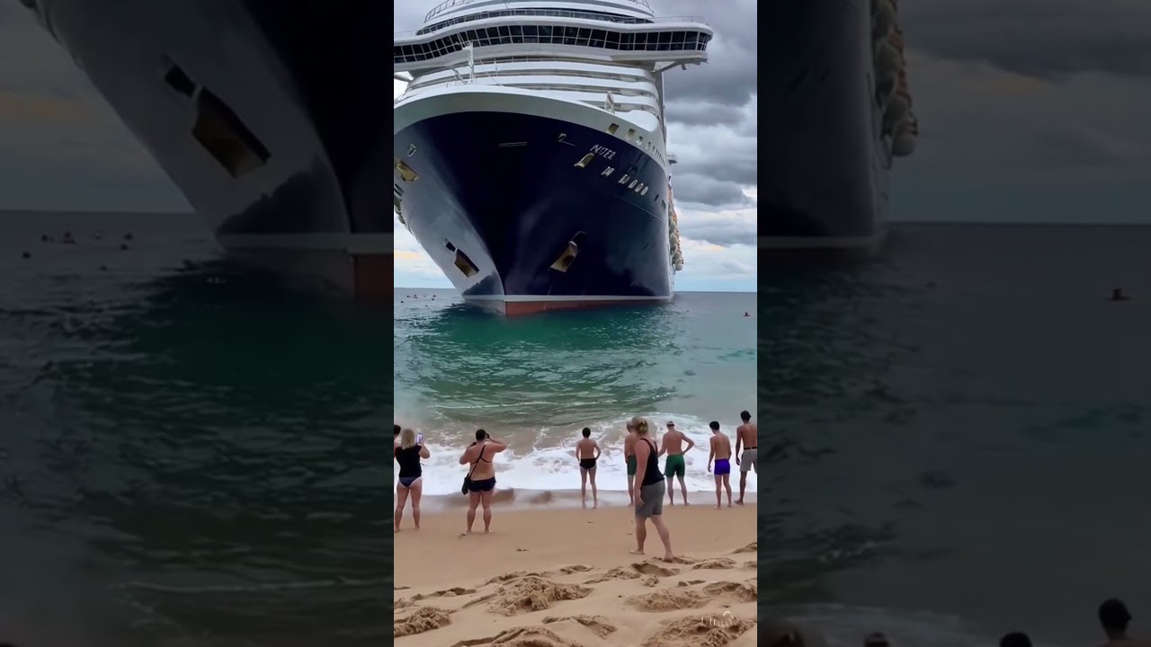 A huge cruise liner sailed onto the beach. People are shocked. #sea #ship