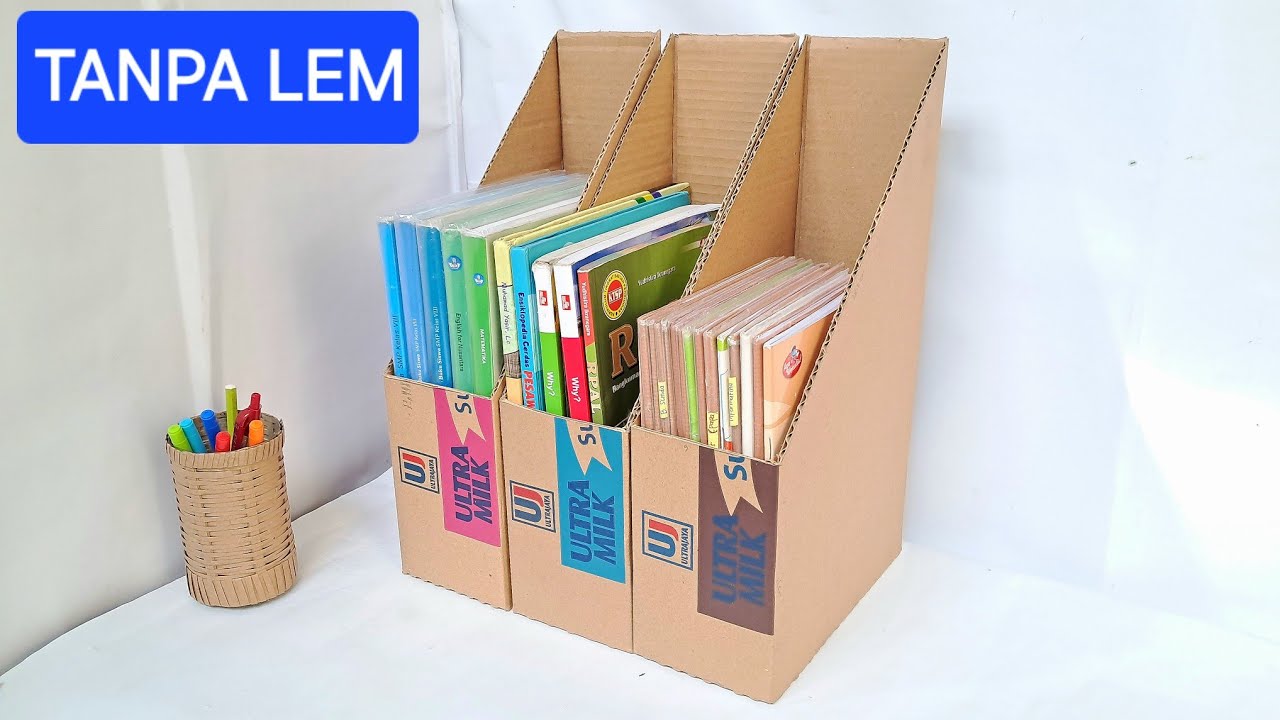 Membuat Box File dari Kardus Bekas // Tempat buku dari kardus TANPA ALAT KHUSUS !