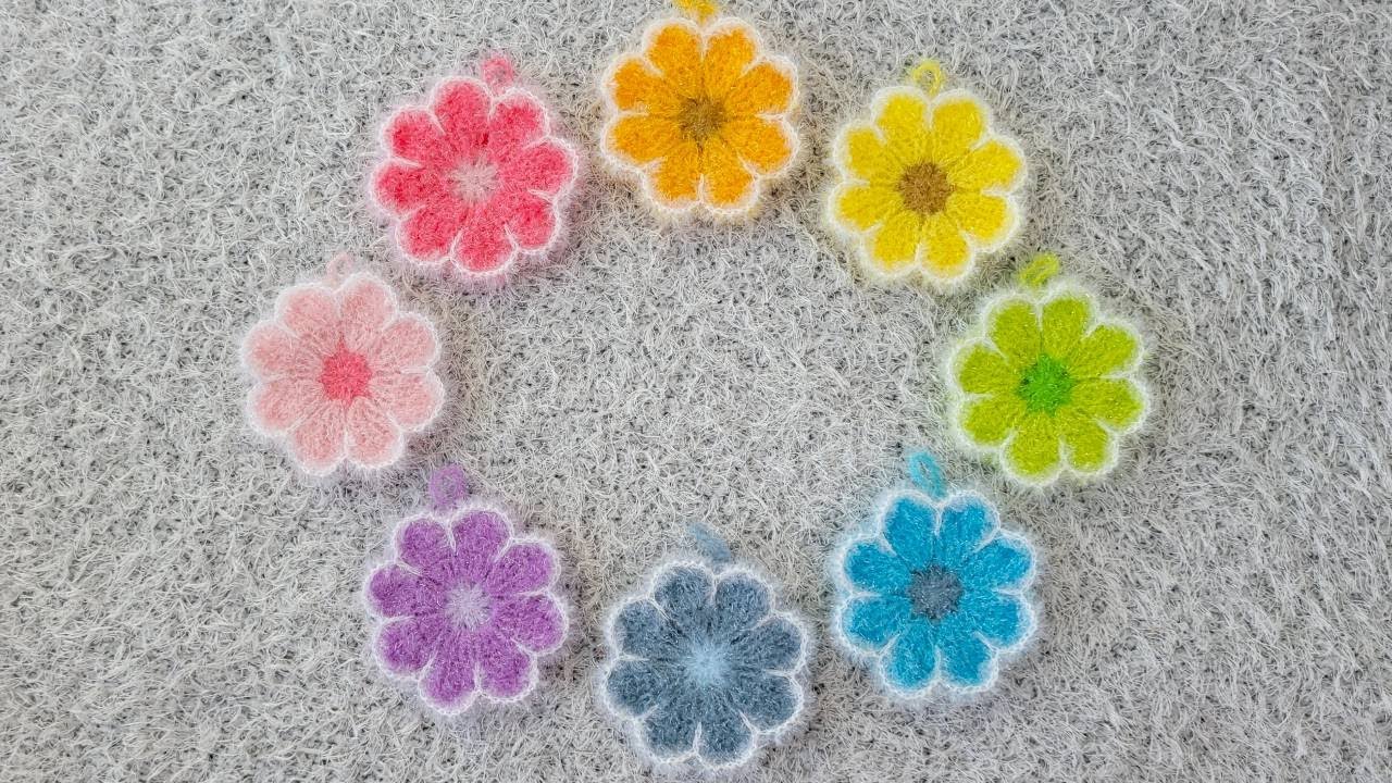수세미뜨기 / 화사한 꽃 수세미 / 코바늘 / 꽃수세미 / Crochet dish scrubber [Eng sub]