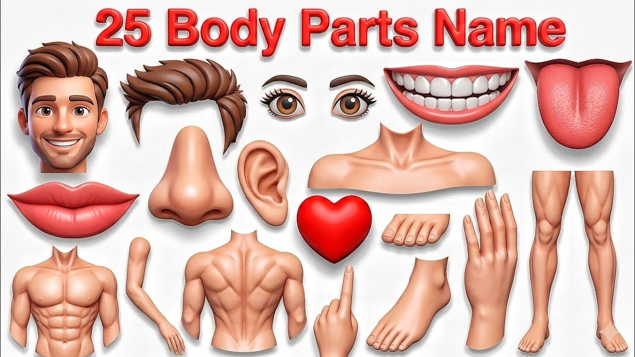 शरीर के अंगों के नाम | Body Parts Name English to Hindi | Body Parts Name & Pictures for Kids 