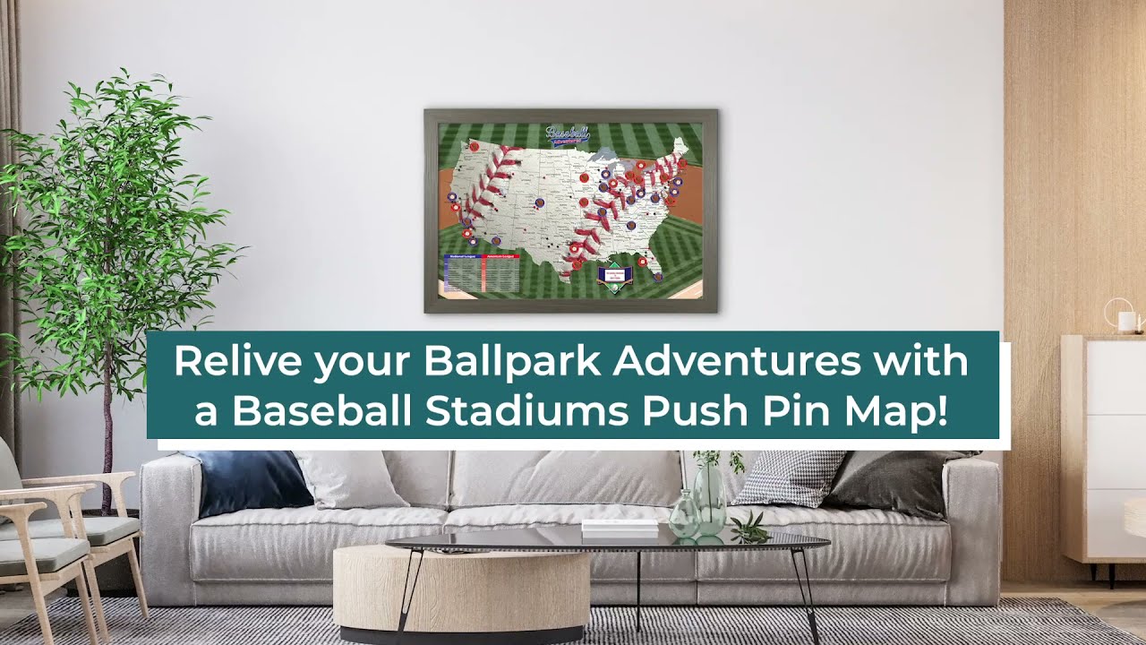 Baseball Ballparks Push Pin Travel Map - Pin your stadium visits to all 30 MLB ballparks!