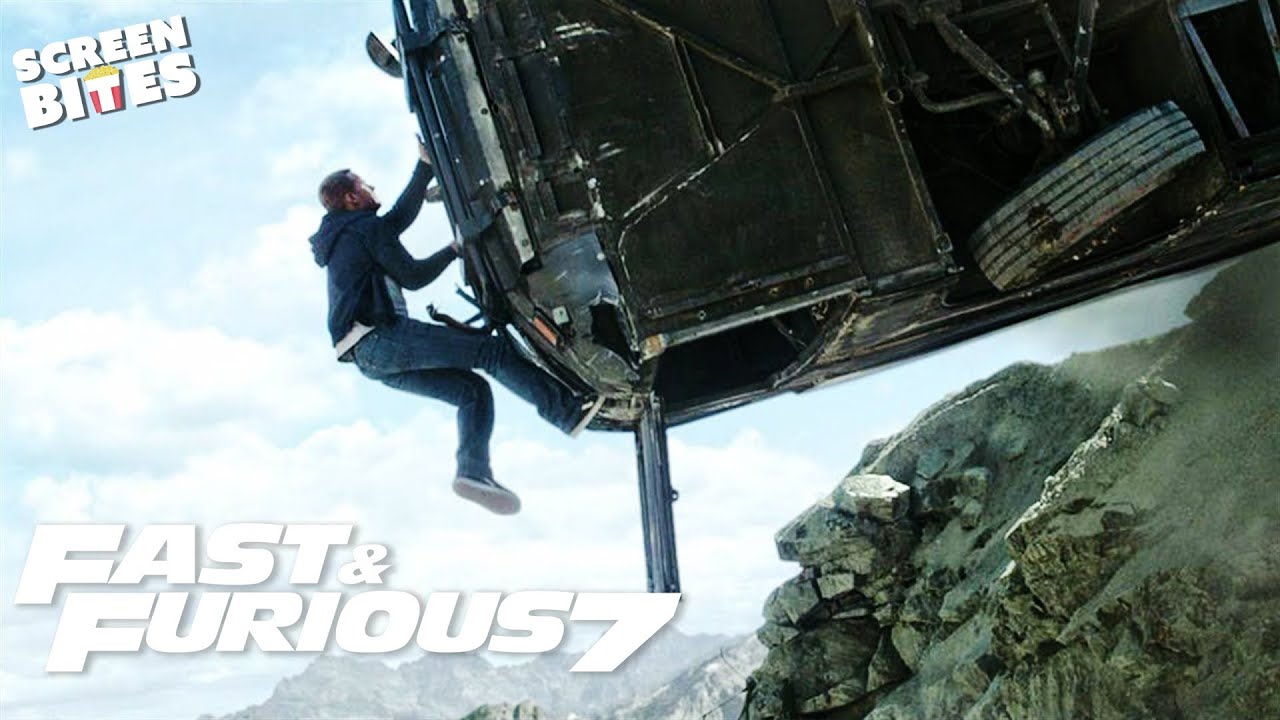 The Epic Cliff Scene | Jumping Off a Moving Bus | Fast & Furious 7 (2015) | Screen Bites
