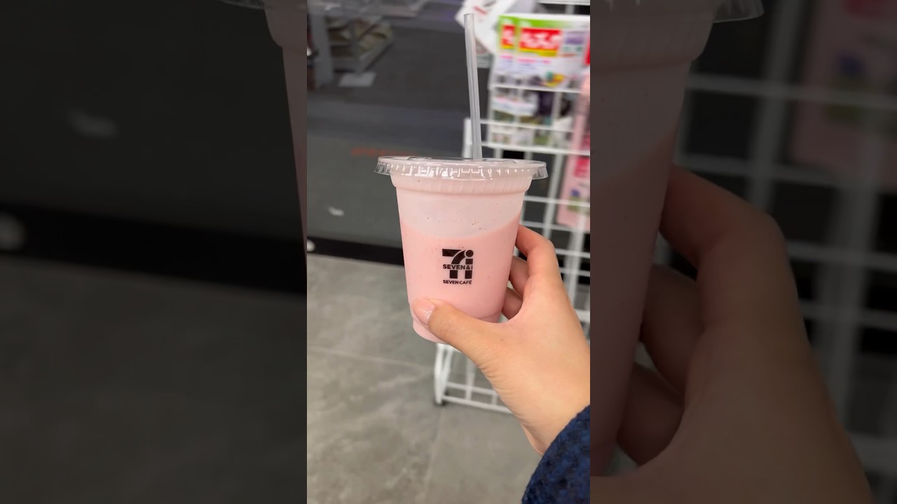 Trying out the viral 7eleven Japan strawberry banana smoothie #asmr