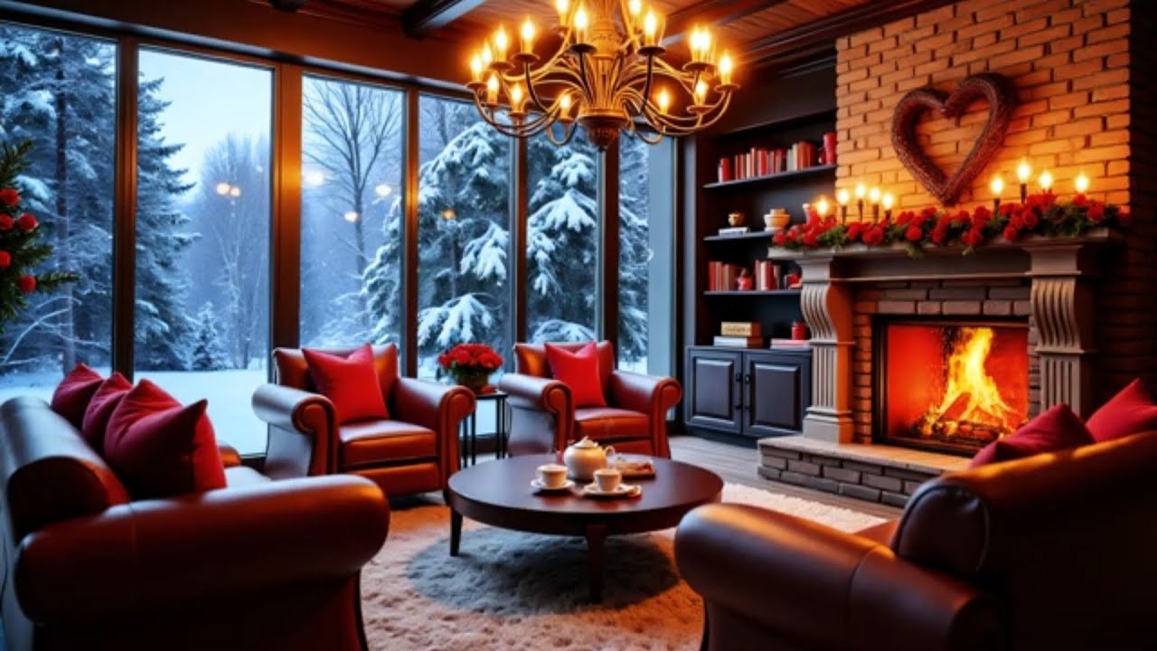 Winter Jazz Ambience ❄️ Warm Fireplace & Snowy Night