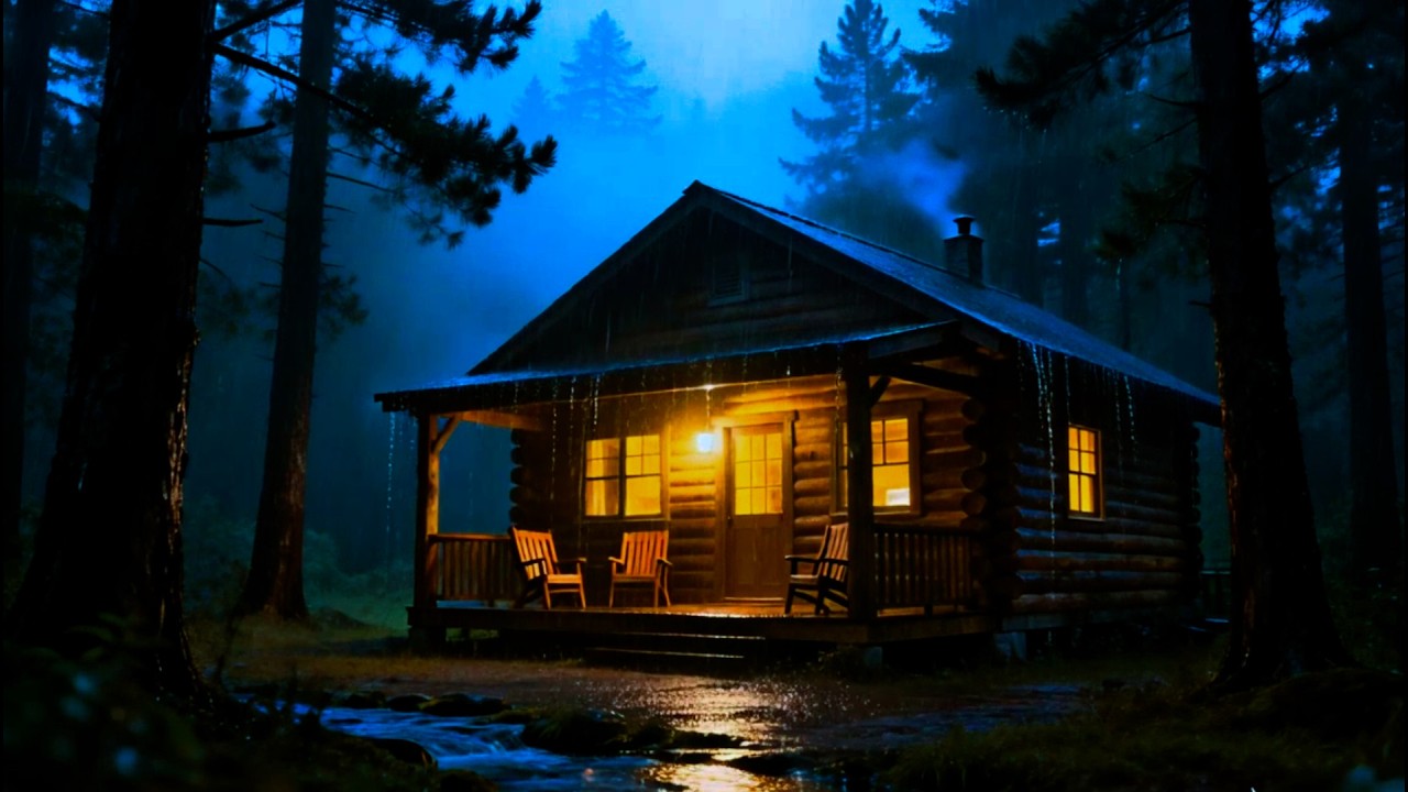 Relaxing Rain Sounds at Night | Cozy Wooden Cabin Ambience