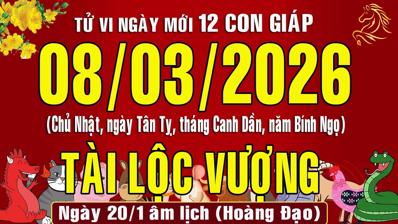 Tử vi ngày mới, Chủ Nhật (8/3/2026) của 12 con giáp, chuẩn xác nhất #tuvihangngay #tuvi2026