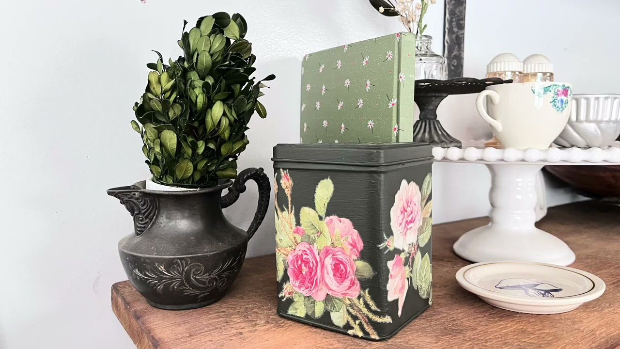 Vintage Tin Upcycle | Easy IOD Transfer DIY for Cottage Decor #ironorchiddesigns #iodtransfers #diy