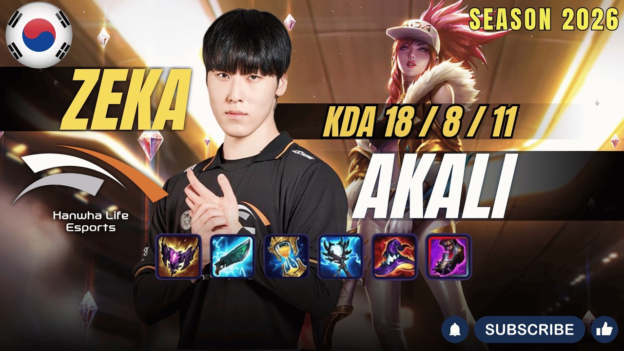 HLE Zeka AKALI vs YASUO Mid - Patch 26.7 KR Ranked | lolrec