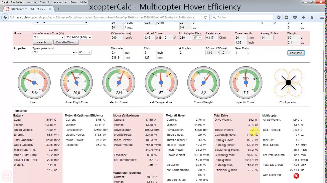 eCalc.ch - xcopterCalc: maximize Hover Efficiency