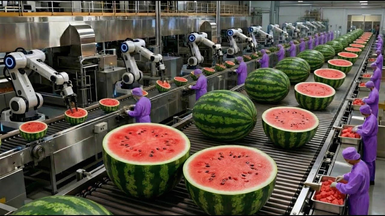 Inside a Modern Watermelon Processing Plant From Whole Melons to Sweet Red Juice Full Process